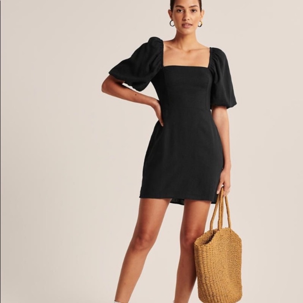Abercrombie Black Puff Sleeve Linen Dress